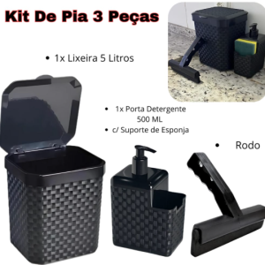 Kit de Limpeza Completo 3 em 1 - De Pla | Com Balde, Porta-Detergente e Rodo