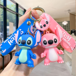 Duo de Chaveiros Stitch (Azul) e Angel (Rosa) com Alça